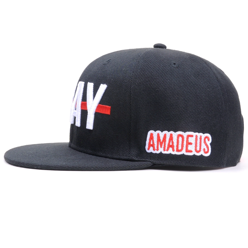custom high quality embroidery black snapback cap