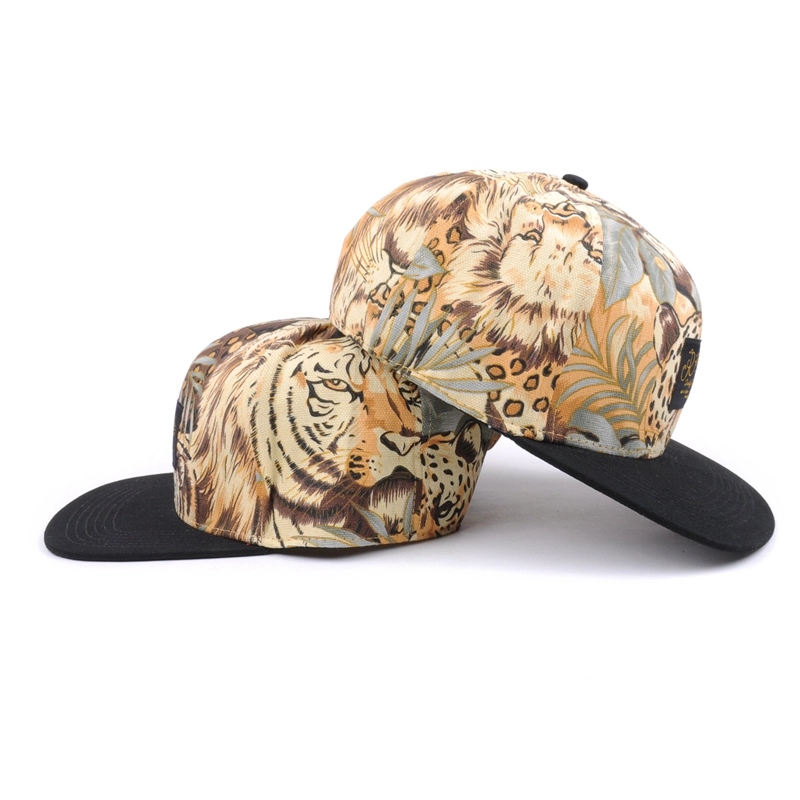 Proveedor de marca de gorras snapback estampado leopardo personalizado