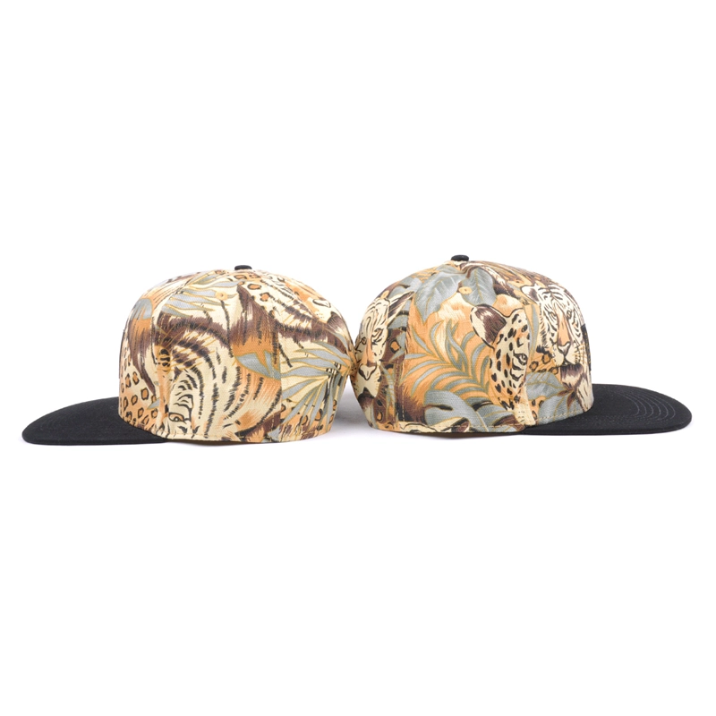 Proveedor de marca de gorras snapback estampado leopardo personalizado