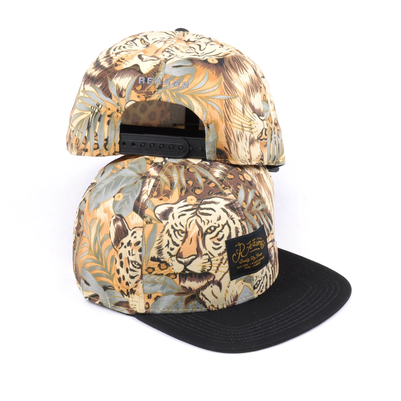 Proveedor de marca de gorras snapback estampado leopardo personalizado