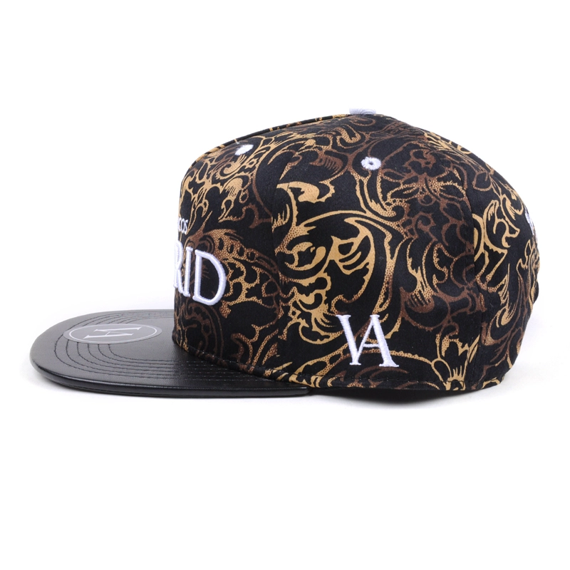 diseño puff bordado leopardo de cuero ala snapback gorras