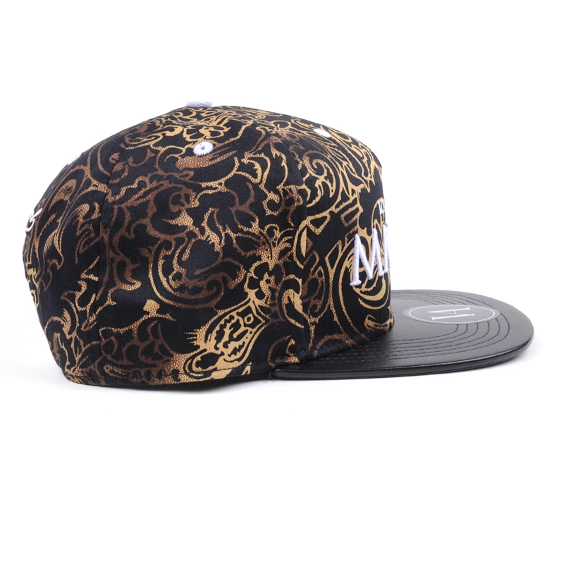 diseño puff bordado leopardo de cuero ala snapback gorras