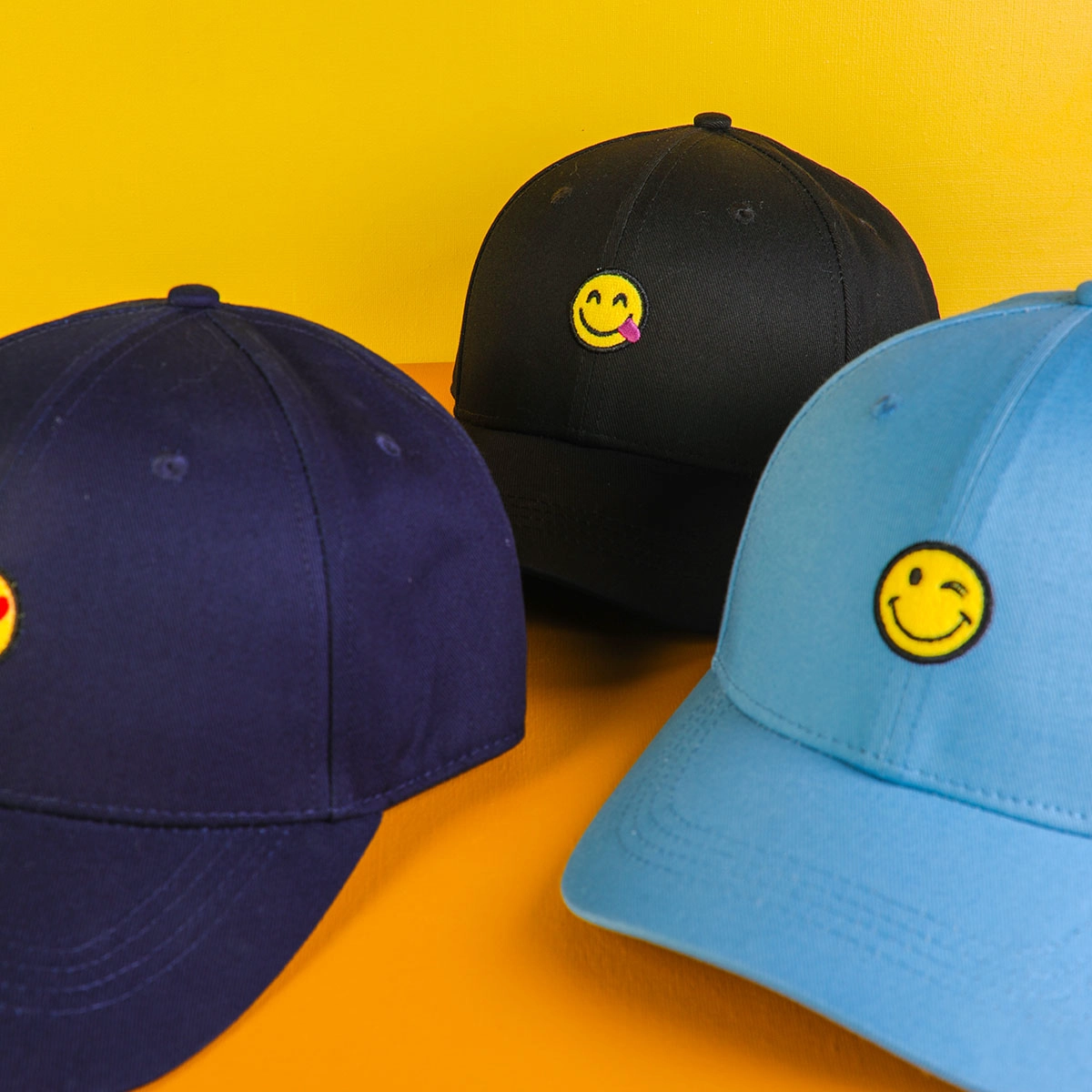 geborduurd smileygezicht emoji-logo sport katoenen baseball hoeden