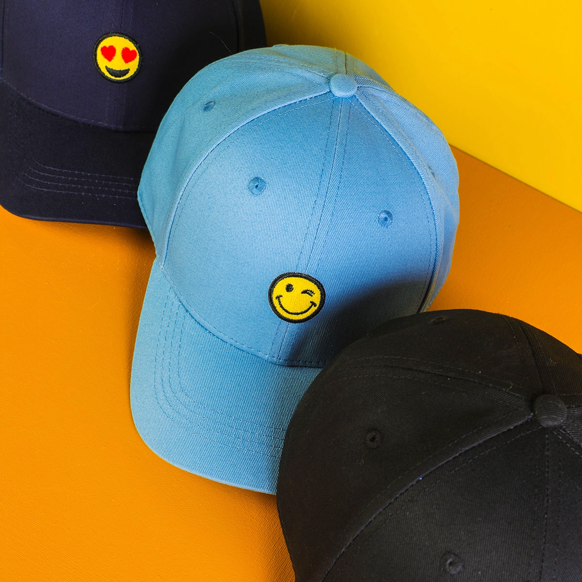 geborduurd smileygezicht emoji-logo sport katoenen baseball hoeden