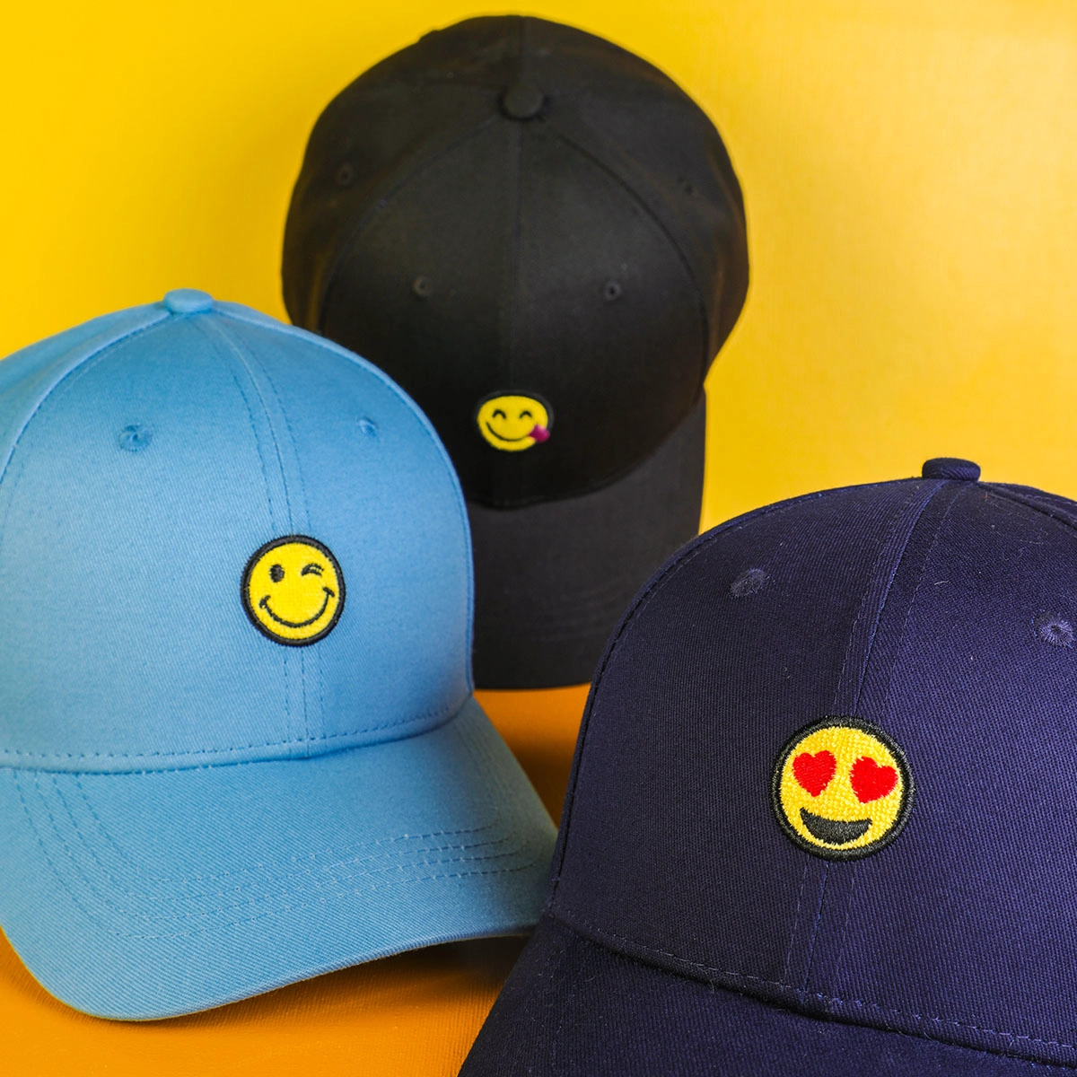 geborduurd smileygezicht emoji-logo sport katoenen baseball hoeden