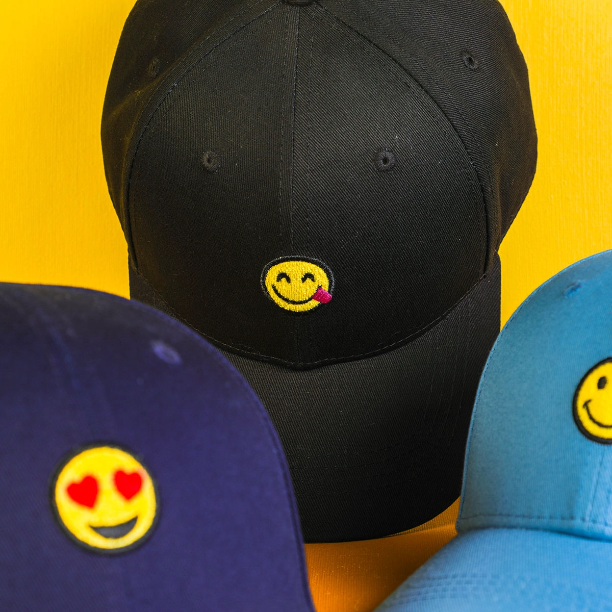 geborduurd smileygezicht emoji-logo sport katoenen baseball hoeden