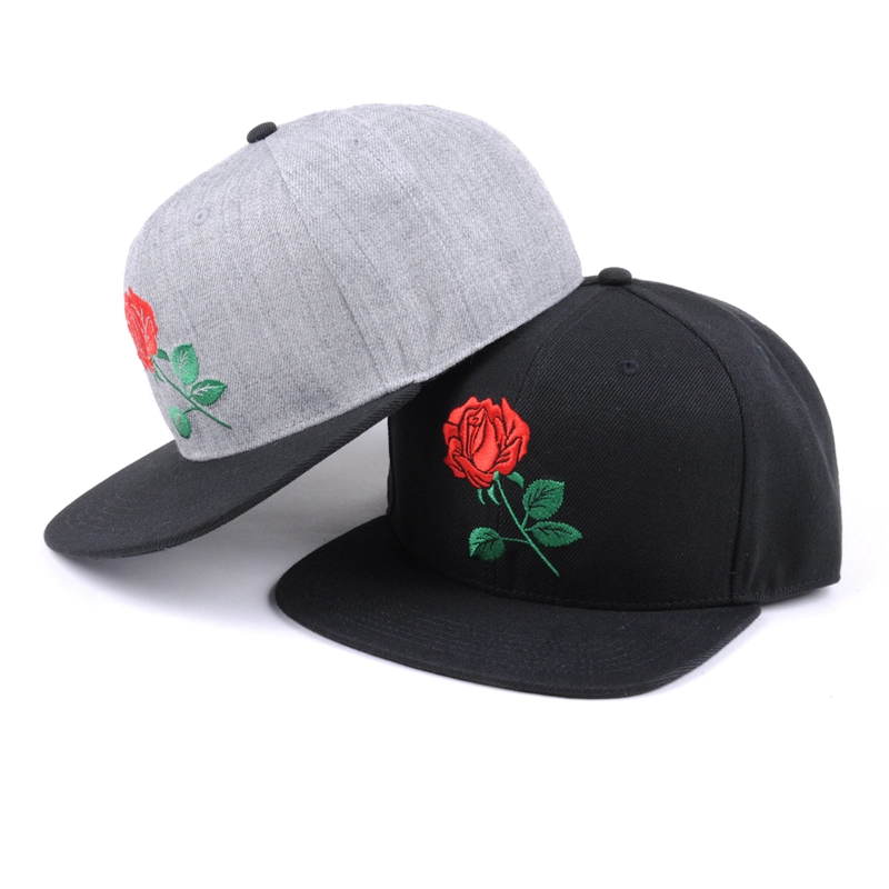 bordado de rosas planas con bordado liso snapback caps logo personalizado
