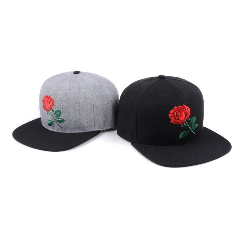 bordado de rosas planas con bordado liso snapback caps logo personalizado