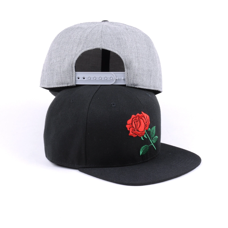 bordado de rosas planas con bordado liso snapback caps logo personalizado