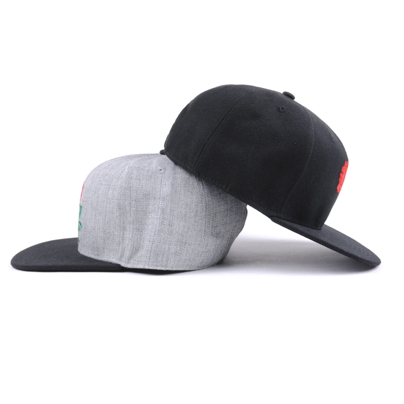 bordado de rosas planas con bordado liso snapback caps logo personalizado