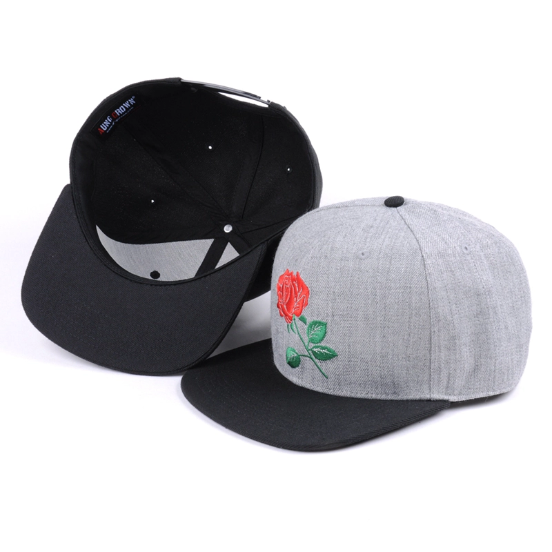 bordado de rosas planas con bordado liso snapback caps logo personalizado