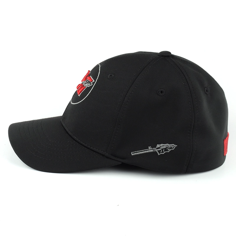 boné de beisebol do flexfit do preto do bordado liso
