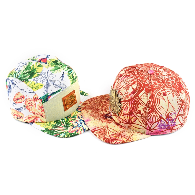 flower printed metal logo 6 panels snapback caps custom