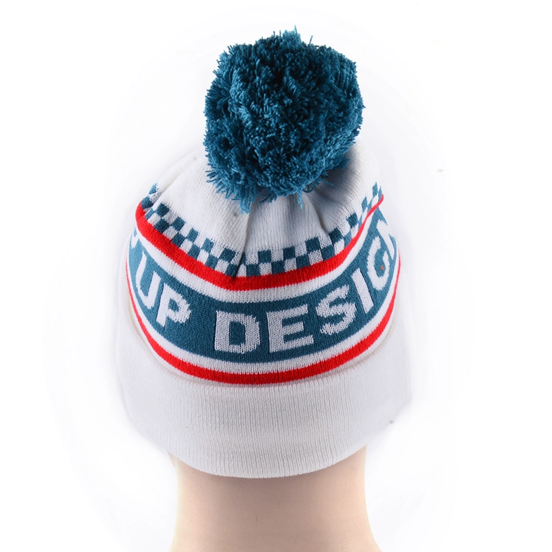 Jacquard Logo Pom Pom Streifen Mützen Strickmützen