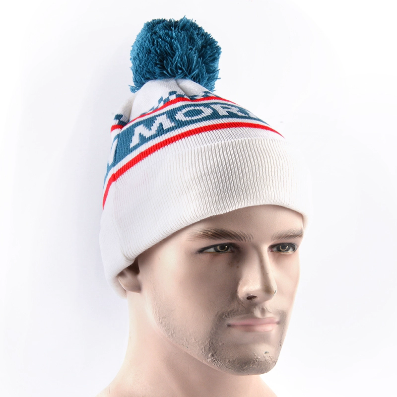 Jacquard Logo Pom Pom Streifen Mützen Strickmützen