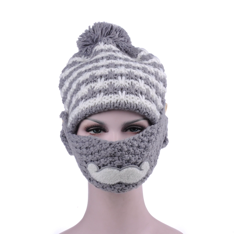 Strickmützen Pom Wintermützen mit Gesichtsmaske