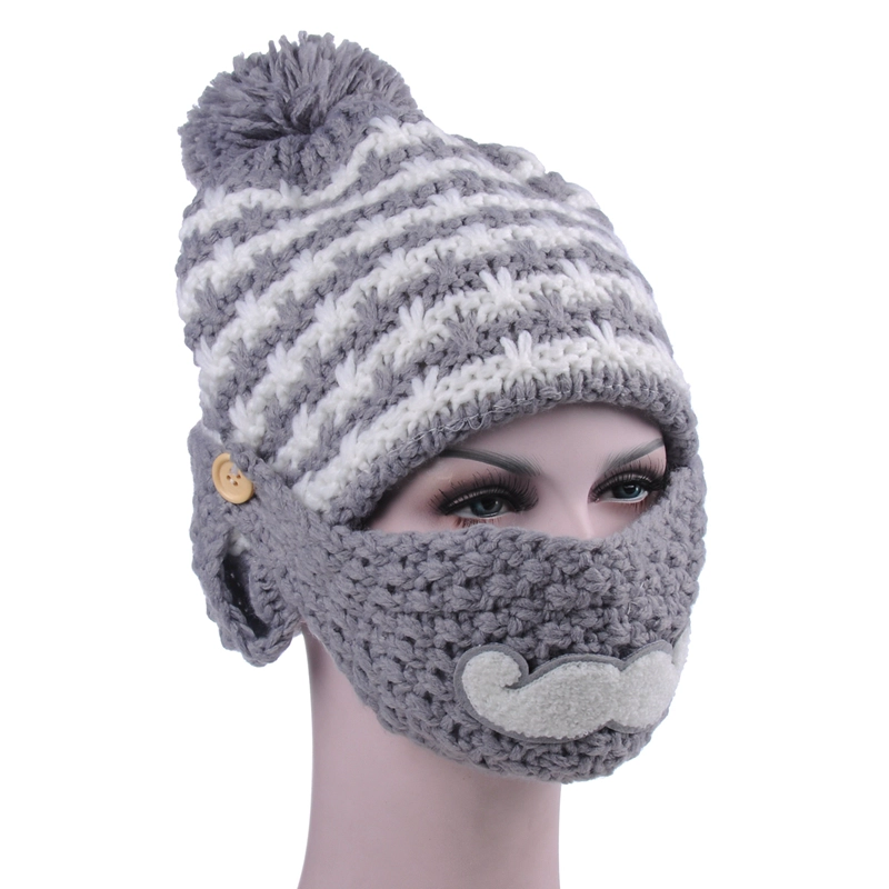 Strickmützen Pom Wintermützen mit Gesichtsmaske