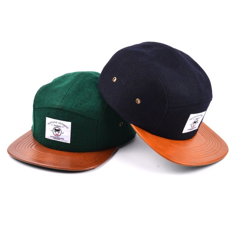 Chine cuir bord métal laine 5 panneaux casquette logo personnalisé fabricant