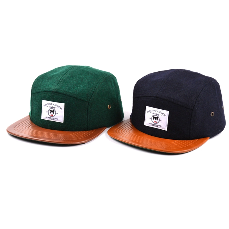 couro brim metal lã 5 painéis cap design logotipo personalizado