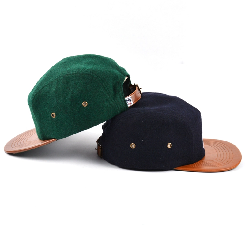 couro brim metal lã 5 painéis cap design logotipo personalizado