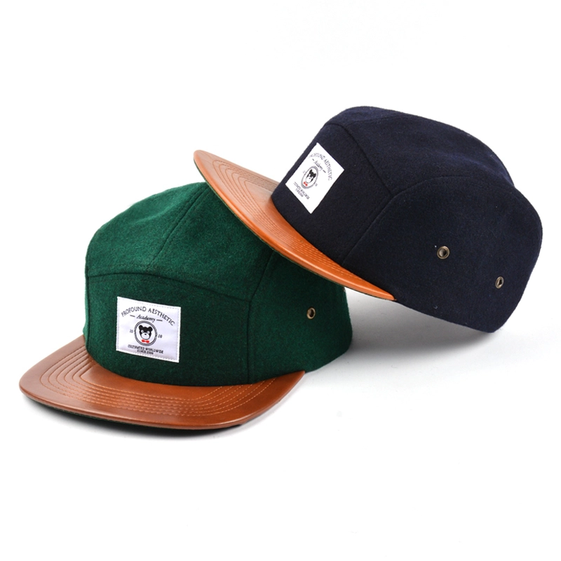 couro brim metal lã 5 painéis cap design logotipo personalizado