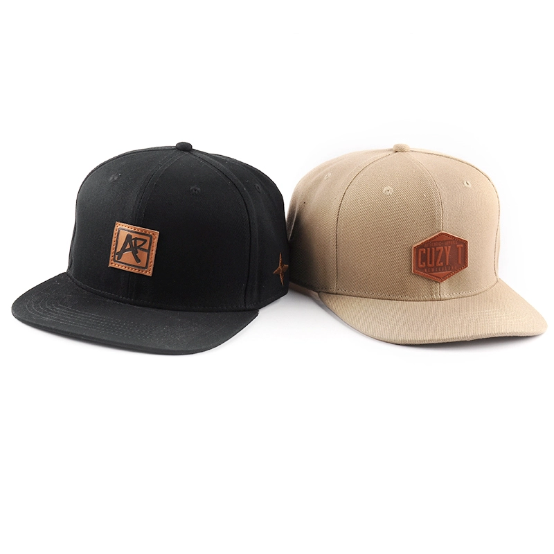 leather logo flat brim snapback caps factory custom