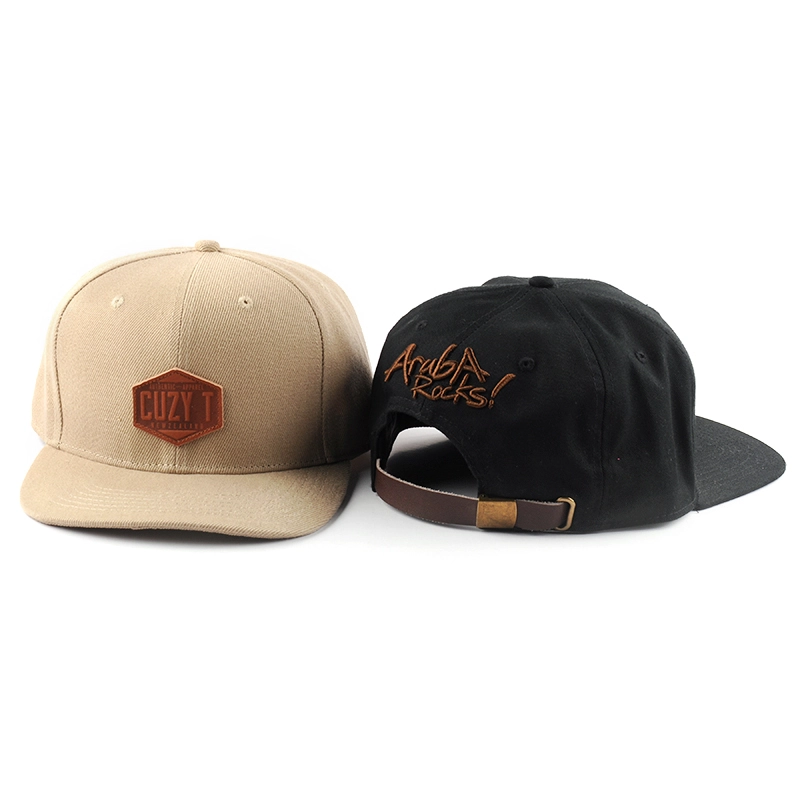 leather logo flat brim snapback caps factory custom