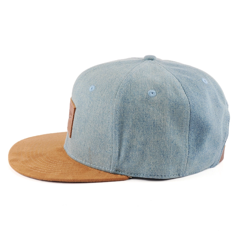 logo en cuir daim bord denim snapback chapeaux usine personnalisée