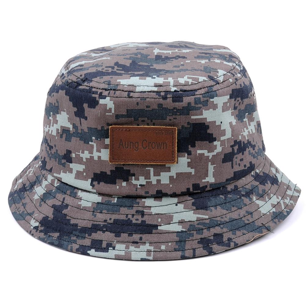 couro remendo camo balde chapéus à venda