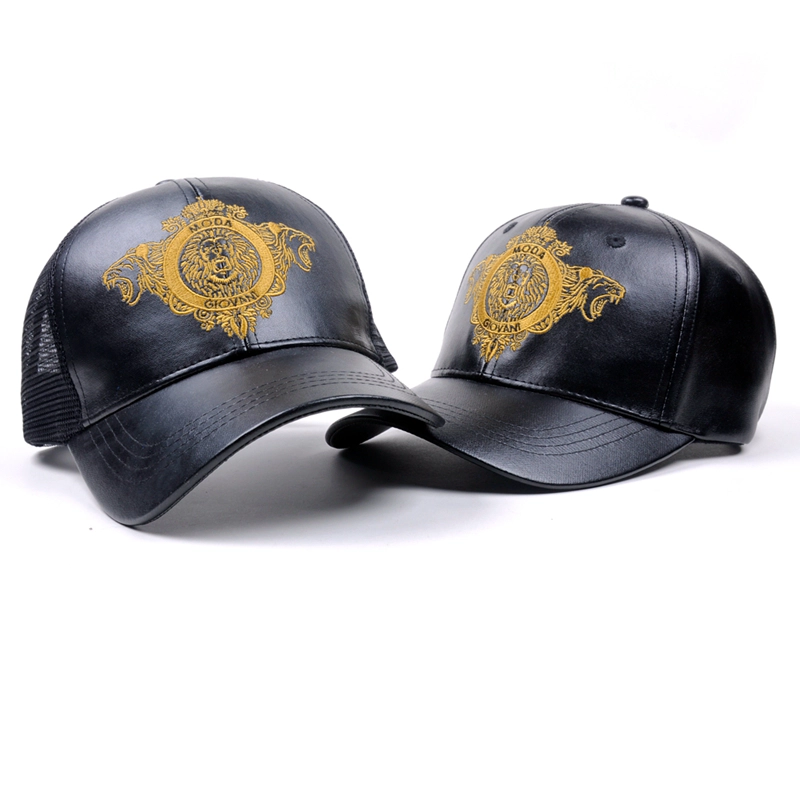 Gorra de camionero de piel con logo bordado.