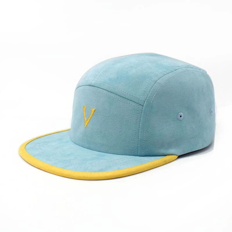 China Buchstaben Stickerei Wildleder Plain 5 Panels Caps Snapback flache Krempe Hüte Hersteller