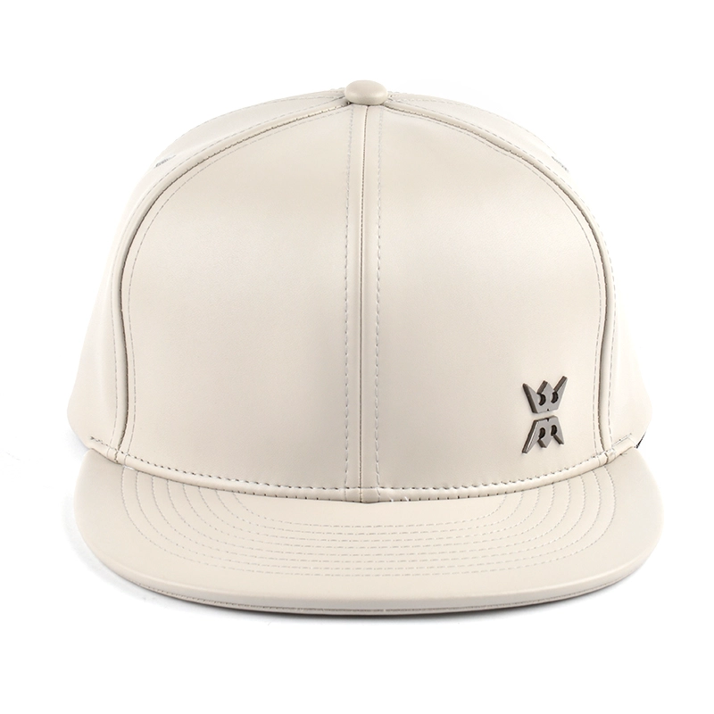 plain metal plate leather flat brim snapback caps
