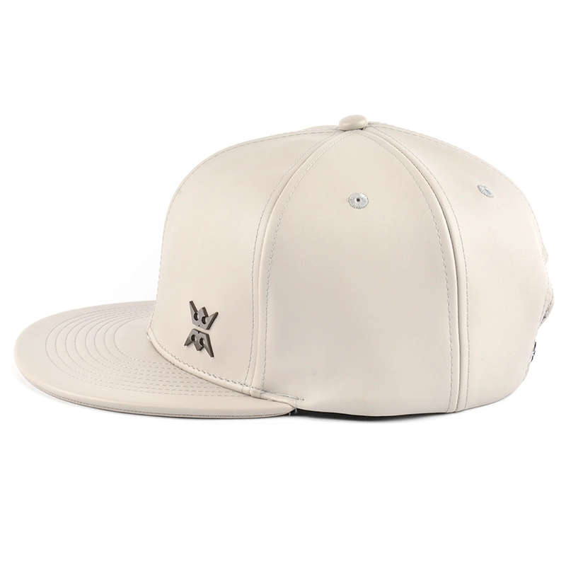 plain metal plate leather flat brim snapback caps