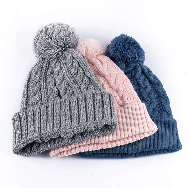 plain pom pom winter beanies knitted hats custom