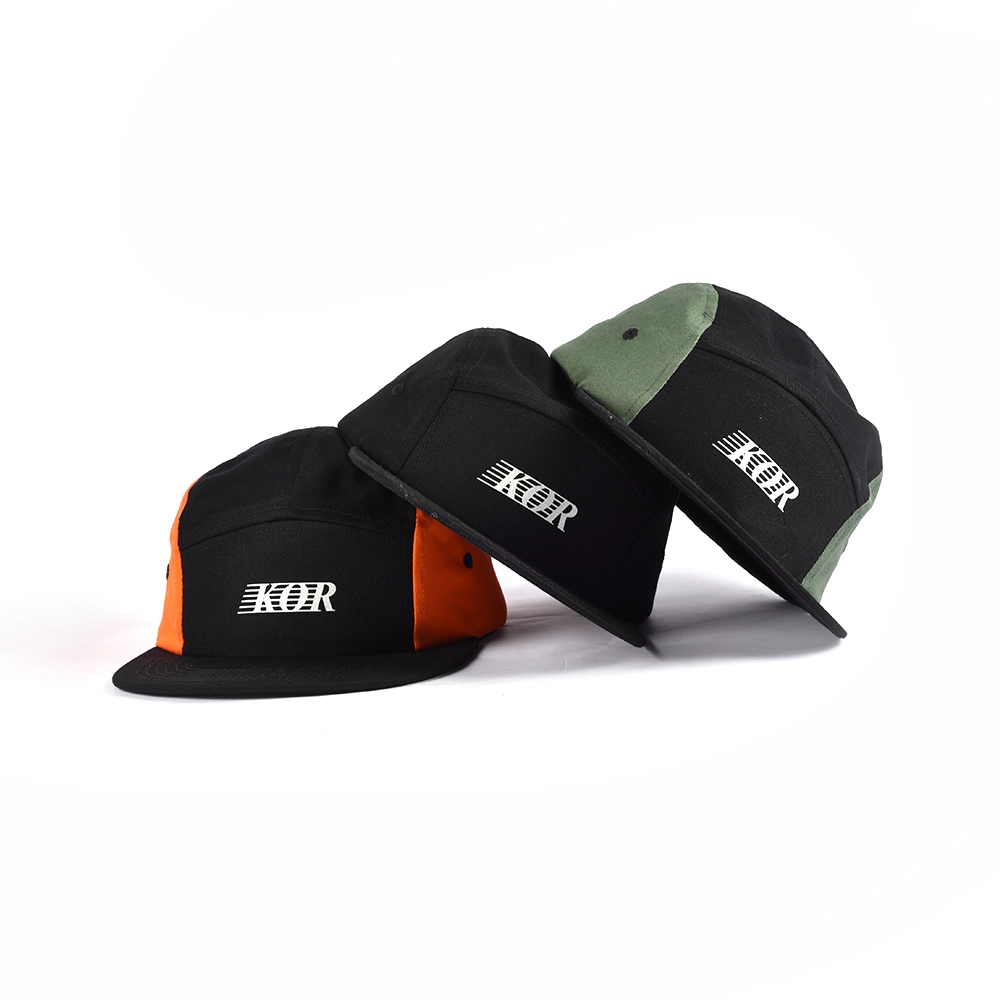 impressão logotipo simples 5 painéis plana brim caps costume