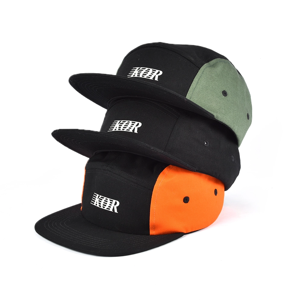 impressão logotipo simples 5 painéis plana brim caps costume