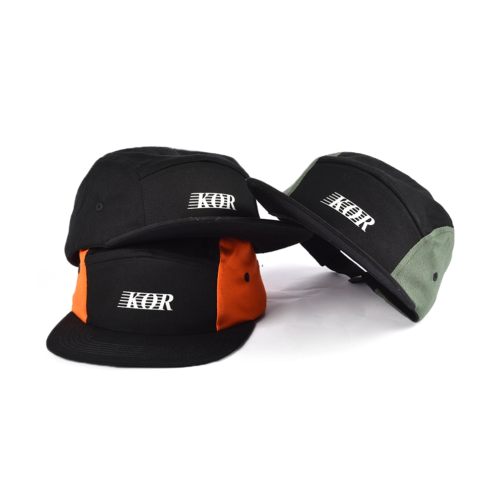 impressão logotipo simples 5 painéis plana brim caps costume