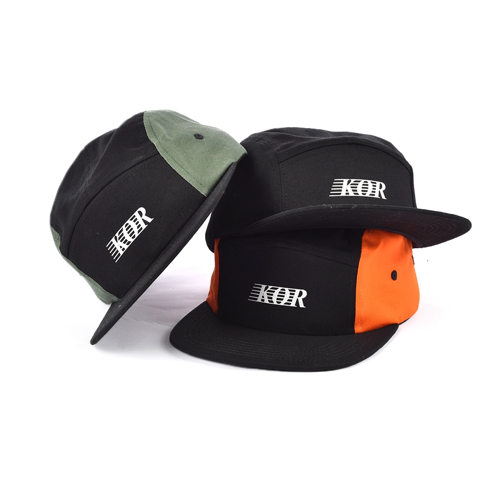 impressão logotipo simples 5 painéis plana brim caps costume