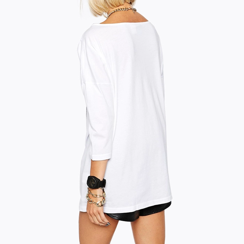 Camiseta impresa del cuello del barco de la manga 3/4 para mujer