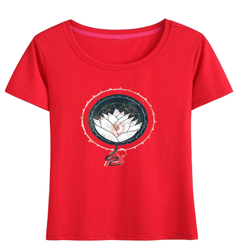 porcelana Camiseta gráfica de loto de loto de algodón de mujer fabricante