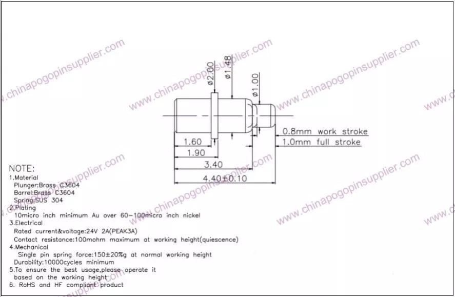 3A Current Ration pogo pin connector for ITC E-Cigarette