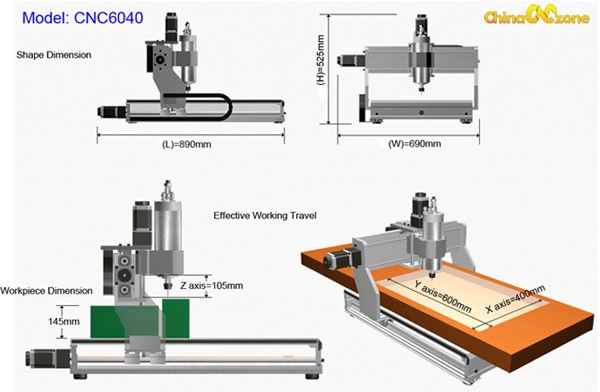 CNC 6040 work dimension