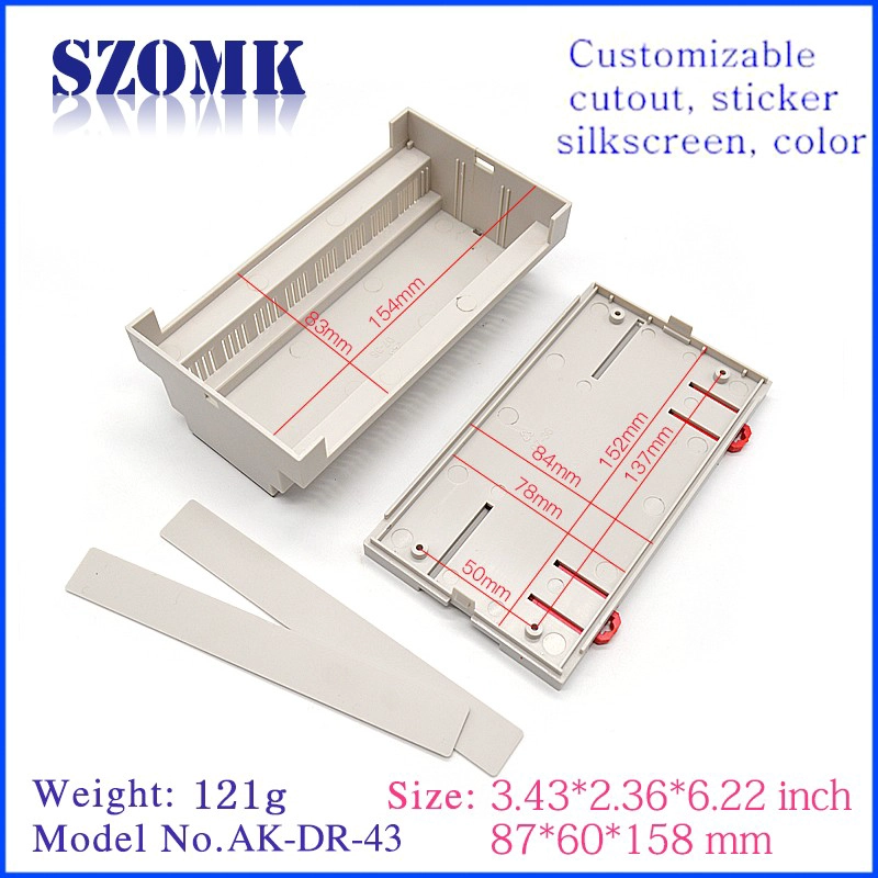 158*87*60mm Din Rail LCD Enclosure SZOMK Plastic Device Housing For Electronics Box/AK-DR-43