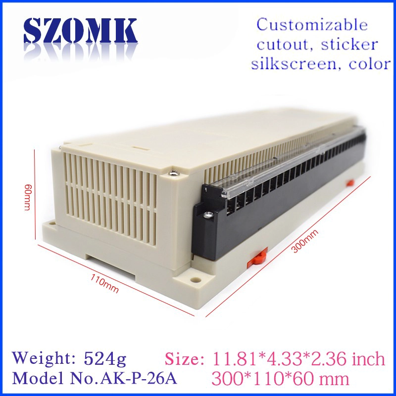 300*110*60mm SZOMK plastic din rail PLC instrument enclosure housing box for electronic devices/AK-P-26a