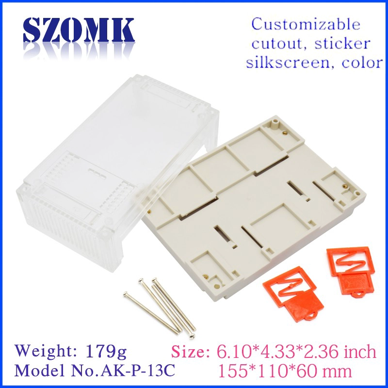 ABS Plastic Din Rail Enclosure with Transparent Cover for PLC AK-P-13c 155*110*60mm
