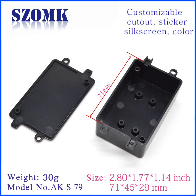 Caja de distribución electrónica j de plástico estándar de montaje en pared ABS para PCB AK-S-79 71 * 45 * 29 mm