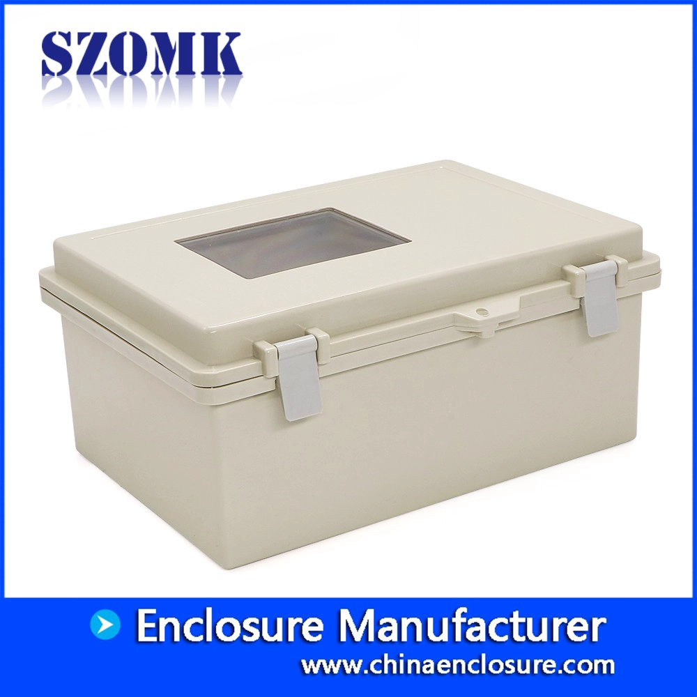 AK-B-F53 IP65 outdoor electrical box waterproof abs pastic hinge cover 340X240X155mm with display window enclosure supply