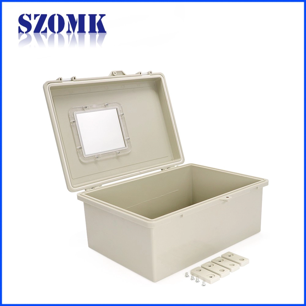 AK-B-F53 IP65 outdoor electrical box waterproof abs pastic hinge cover 340X240X155mm with display window enclosure supply