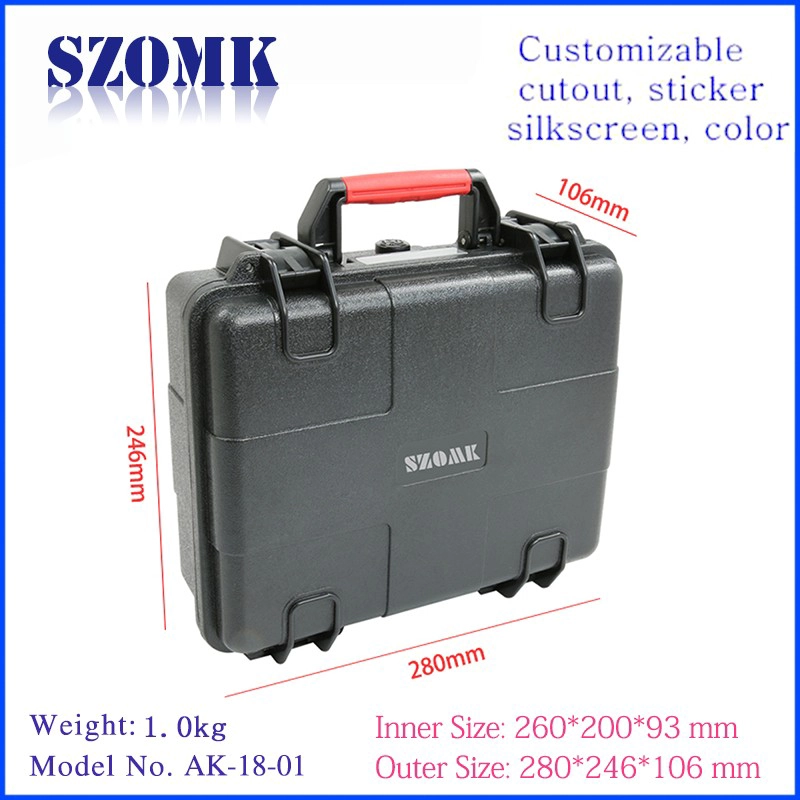 China SZOMK IP 67 hard plastic classic ABS toolbox parameters AK-18-01 280*246*106mm factory