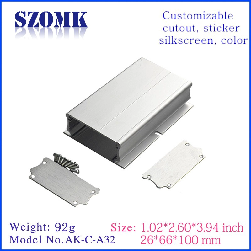 カスタマイズ製造各種アルミニウム金属CNCアルミニウム押出ケースAK-C-A32 26 X 66 X 100mm